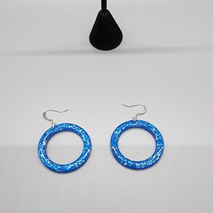 UV Resin Blue Glittered Closed Hoop Earrings