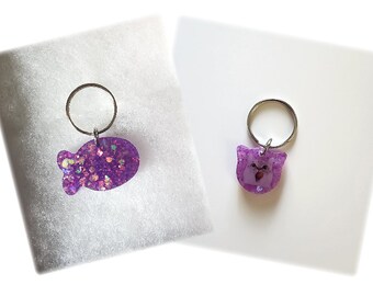 Resin Glittered Fish and Cat Face Shape Cat Collar Charms (2 Pk.)