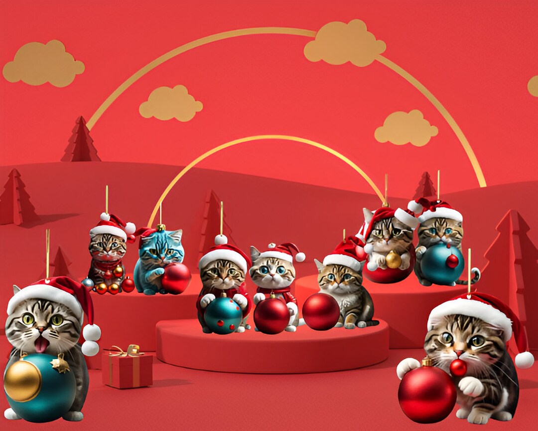 Kitten Christmas Tree Hang Santa Cat Christmas Décor Etsy