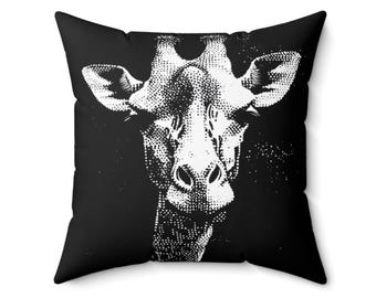 Cuscino con faccia di giraffa: cuscino quadrato in poliestere filato con stampa a mezzitoni