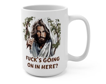 Taza de café con Jesús asomándose - Regalo cristiano divertido, 15 oz