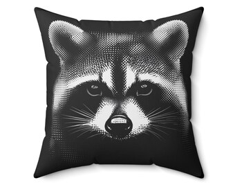 Raccoon Face Throw Pillow: Halftone Print Spun Polyester Cushion