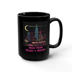 Neon New York Skyline Coffee Mug - 15oz Urban Art Gift