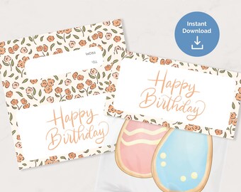 Adorno floral para bolsa de regalo de cumpleaños: Bolsa de galletas imprimible (descarga digital)
