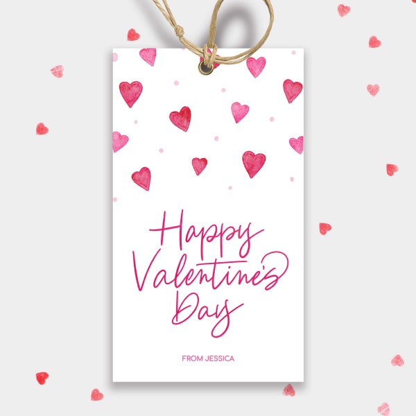 Editable Valentine's Day Gift Tag Minimalist Watercolor Valentine's Gift for Her Party Favor Hang Tag Valentines School Gift Coworkers Gift