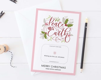 Peace on Earth Gift Card Holder Template: Christmas Holiday (Instant Download)