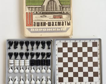 Juego de ajedrez y damas magnético de viaje vintage de la URSS - Kievplastmass 1983