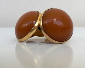 Vintage USSR Cufflinks: Cognac Baltic Amber, Gilded Brass
