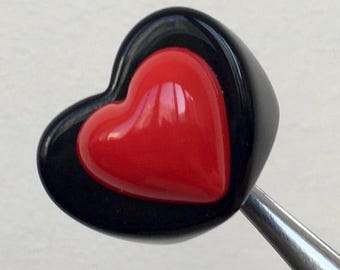 Vintage Red Heart Lucite Ring - Size 7