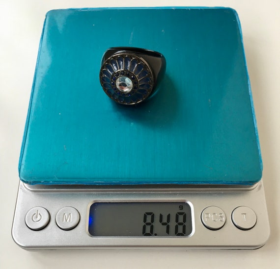 Lucite Statement Ring: Black & Blue Floral Patter… - image 10