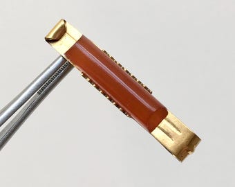 Vintage Baltic Amber Tie Clip: Brass USSR Mens Jewelry