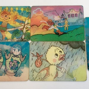 Conjunto de 5 calendários de bolso soviéticos vintage 3D estéreo lenticular URSS 1978 desenhos animados de estouro, heróis de desenhos animados russos soviéticos