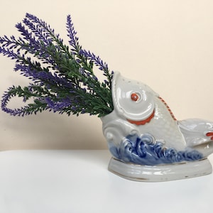 Vintage Rote Porzellanfigur Fisch Kiev, UdSSR Serviettenhalter Aschenbecher 1970-80