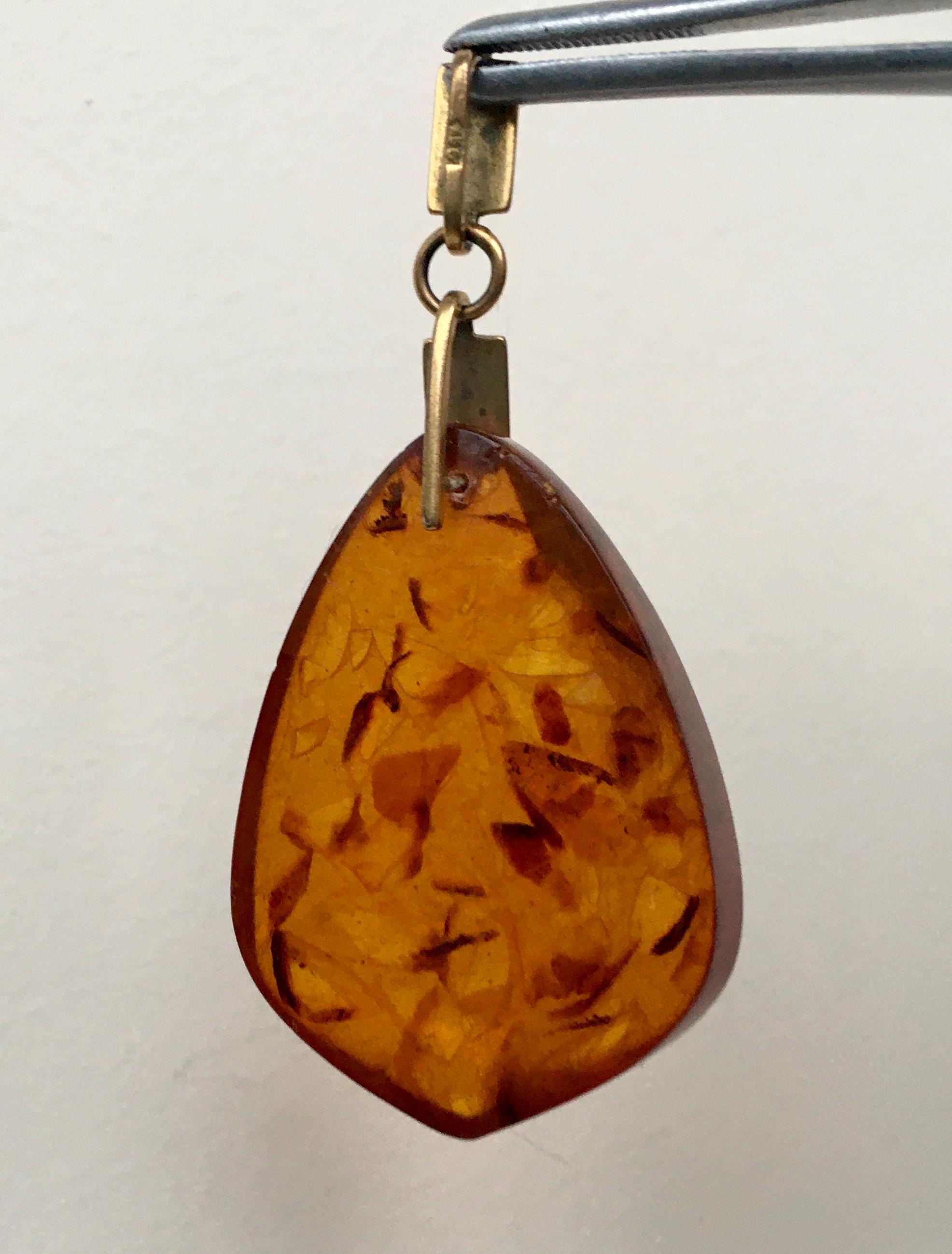 Pendentif Vintage En Argent 925 Avec Ambre - Style URSS Ancien - Super Délicat - Occasion Bon état