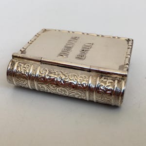 Vintage Sterling Silver Pill Box, Silver Case Book style with gorgeous design on the edges solid 925