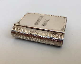 Vintage Sterling Silver Book Pill Box: Ornate 925 Case