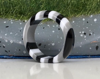Black and White Lucite Ring, Size 8, Layered Acrylic Statement Ring
