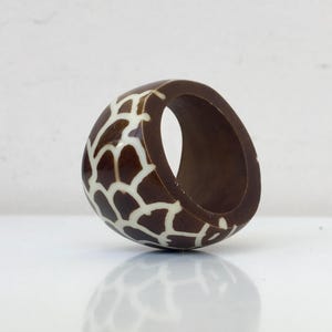 Massive Summer Ring  Lucite Acrylic Plastic Ring Brown Color, Statement Ring,  Giraffe Abstraction Plastic Ring Size 8 (9.25 mm)