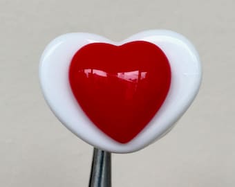 Vintage Lucite Heart Ring: Red & White Acrylic Statement Ring, Size 7.75