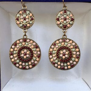 Jewelry Earrings, Double round earrings with a mosaic pattern of small colored beads