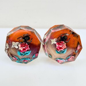 Vintage Soviet Prison Art Faceted Plexiglass Door Knobs Pair Spider Rose Handle Set Custom Loft Gothic Decor USSR 2pc