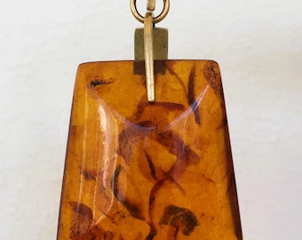 Vintage Original Baltic Amber Pendant  Brass gilding USSR Amber Pendant from Piece of Natural Translucent Cognac Amber, 9.35 gr