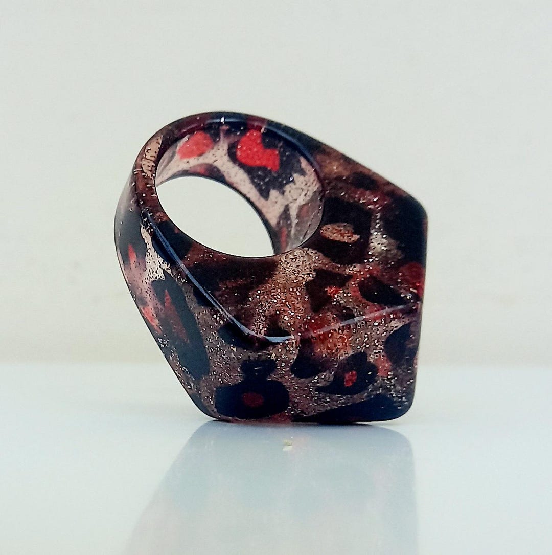 Massive Lucite Acrylic Statement Ring: Transparent Glister Brown ...