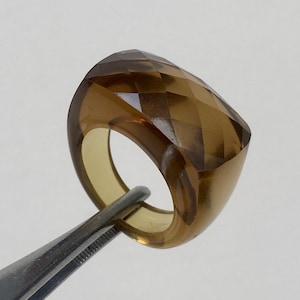 Summer Ring Size 6.25 (16 mm) Lucite Acrylic Plastic Ring Brown Faceted Color, Statement Ring, Amber Colored Transparent Plastic Ring.