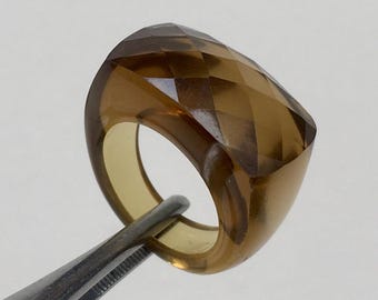 Faceted Amber Lucite Ring: Brown Acrylic Statement Ring, Size 6.25