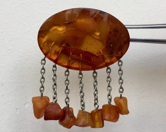 Broche vintage de ámbar báltico: colgantes de coñac y caramelo, URSS, 18,96 gr.