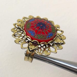 Sommer Ring Lucite Kunststoff Ring mit Schmuck Legierung, rote Farbe Ring, gemustert Ring, Statement Ring, Blumen Ring