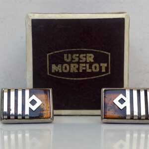 Rare Vintage Cufflinks Morflot USSR. Cognac Amber. Kaliningrad Amber 1960th Captains Amber Cufflinks with Original box. Jewelry Baltic Amber