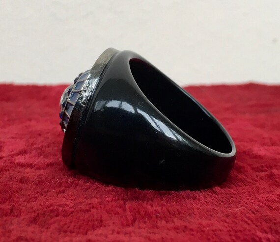 Lucite Statement Ring: Black & Blue Floral Patter… - image 2