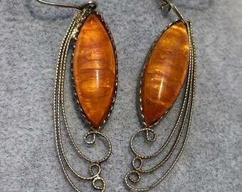 Vintage Butterscotch Amber Earrings, from Natural Baltic Amber, USSR, Cupronickel Earrings with Filigree, Gift For Her