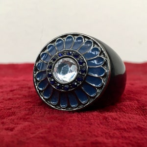 Summer Ring, Lucite Ring, Acrylic Ring, Plastic Ring, Statement Ring Black - Blue Color, Size 12.5 (22mm) Color Pattern
