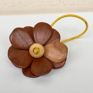 Vintage Wooden Flower with Petals Hair Clip, Hair Tie. Handmade.