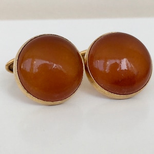 Vintage Cufflinks  USSR . Cognac Honey Amber. Brass. Gilding. 7 YAK. Kaliningrad Amber. Jewelry Baltic Amber