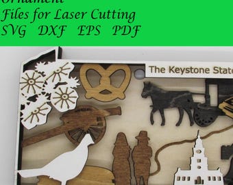 Pennsylvania Layered Map / Ornament; Digital SVG Files for Laser Cutting; Instant Download