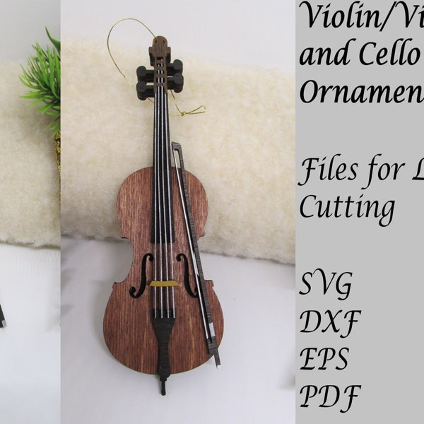 Violin \ Viola \ Cello Musical Instrument Christmas Ornaments, Digital SVG Files for Laser Cutting; Instant Download