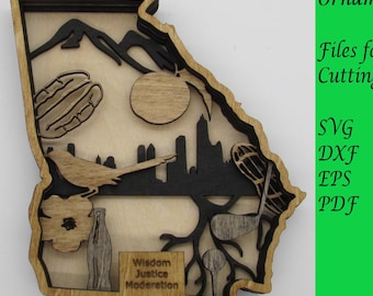 Carte/ornement de la Géorgie ; Fichiers SVG numériques pour la découpe laser ; Téléchargement instantané