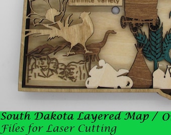 South Dakota Layered Map / Ornament; Digital SVG Files for Laser Cutting; Instant Download