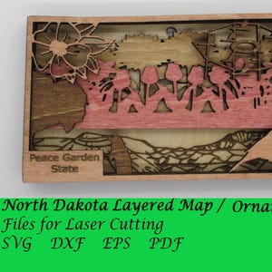 North Dakota Geschichtetkarte / Ornament; Digitale SVG-Dateien für das Laserschneiden; Sofort Download