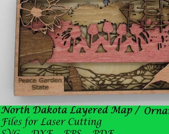 North Dakota Layered Map / Ornament; Digital SVG Files for Laser Cutting; Instant Download