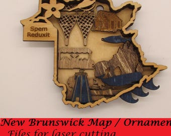 New Brunswick Map / Ornament Digital Files for Laser Cutting; Instant Download