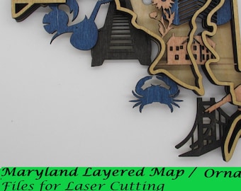 Maryland Layered Map / Ornament; Digital SVG Files for Laser Cutting; Instant Download
