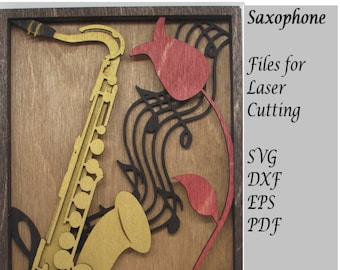 Saxophone Musical Instrument Digital SVG files for Laser Cutting, Instant Download