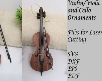 Violin \ Viola \ Cello Musical Instrument Christmas Ornaments, Digital SVG Files for Laser Cutting; Instant Download