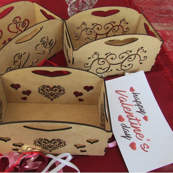 Valentine Gift Boxes / Baskets / Crates - Three Styles, Digital SVG Files for Laser Cutting for 3mm Material, Instant Download