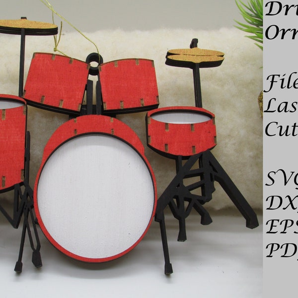 Drum Set Musical Instrument Ornament, Digital SVG files for Laser Cutting, Instant Download