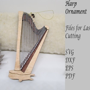 Harp kerstornament; Muziekinstrument ornament; Digitale SVG-bestanden voor lasersnijden, direct downloaden